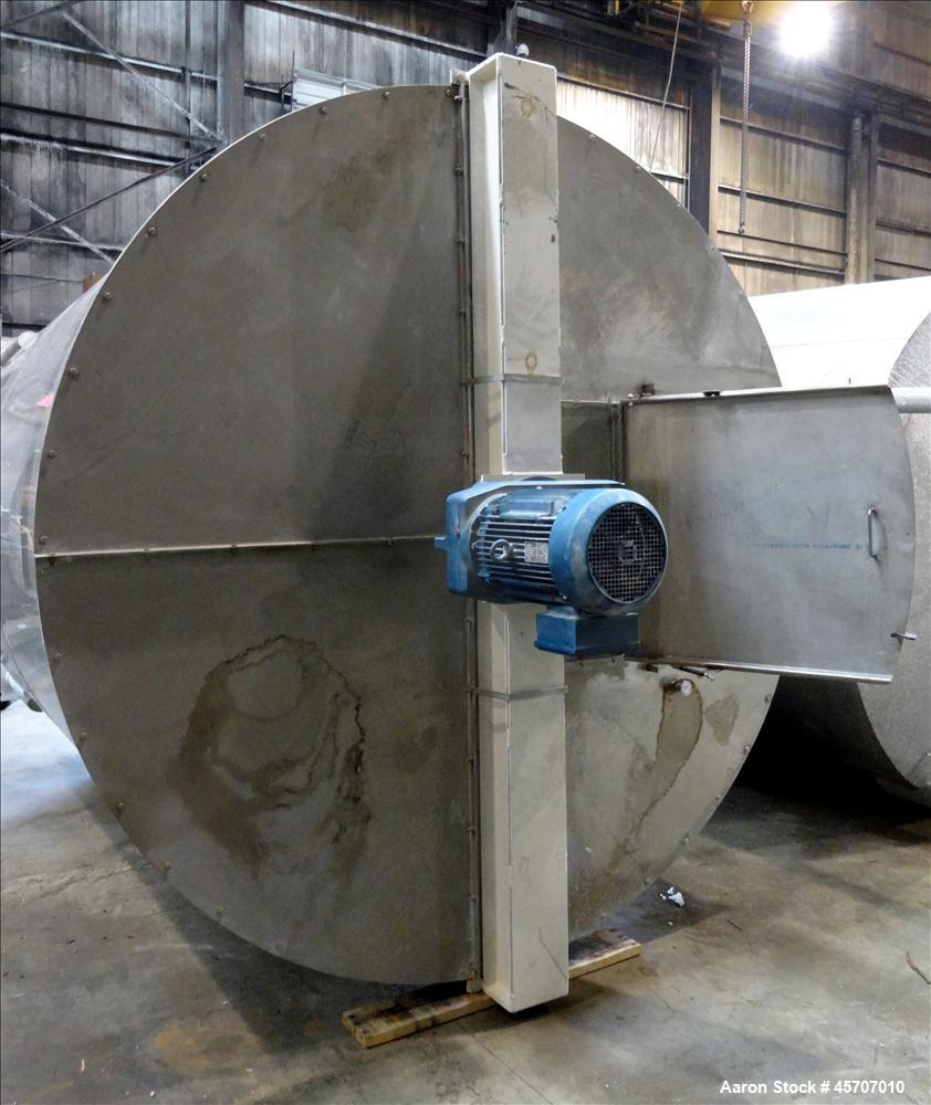 Used Bright Sheet Metal Tank, Approximately 4,000 Gallon, 304 Stainless Steel, Vertical. 100" diameter x 120" straight side. Flat top, coned bottom. 34" x 32" top hinged manway cover, 2" center botto...