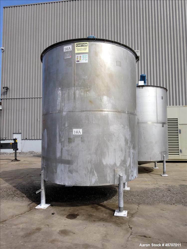 Used Bright Sheet Metal Tank, Approximately 4,000 Gallon, 304 Stainless Steel, Vertical. 100" diameter x 120" straight side. Flat top, coned bottom. 34" x 32" top hinged manway cover, 2" center botto...