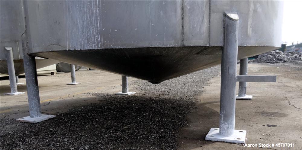 Used Bright Sheet Metal Tank, Approximately 4,000 Gallon, 304 Stainless Steel, Vertical. 100" diameter x 120" straight side. Flat top, coned bottom. 34" x 32" top hinged manway cover, 2" center botto...
