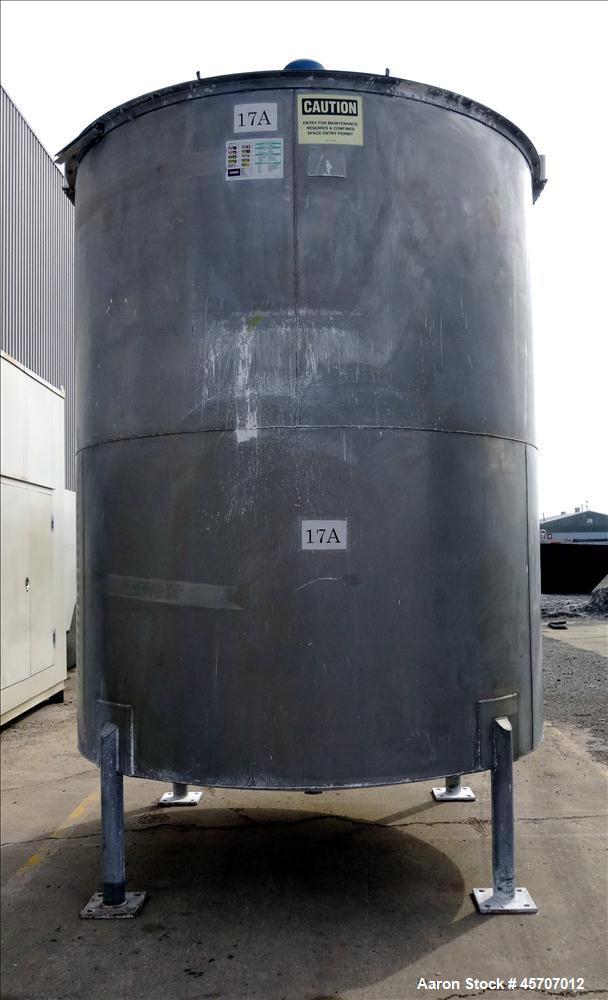 Used Bright Sheet Metal Tank, Approximately 4,000 Gallon, 304 Stainless Steel, Vertical. 100" diameter x 120" straight side. Flat top, coned bottom. 34" x 32" top hinged manway cover, 2" center botto...