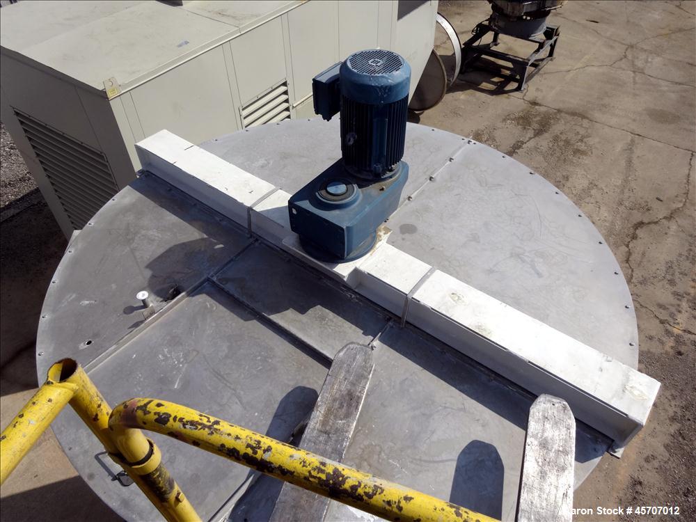 Used Bright Sheet Metal Tank, Approximately 4,000 Gallon, 304 Stainless Steel, Vertical. 100" diameter x 120" straight side. Flat top, coned bottom. 34" x 32" top hinged manway cover, 2" center botto...