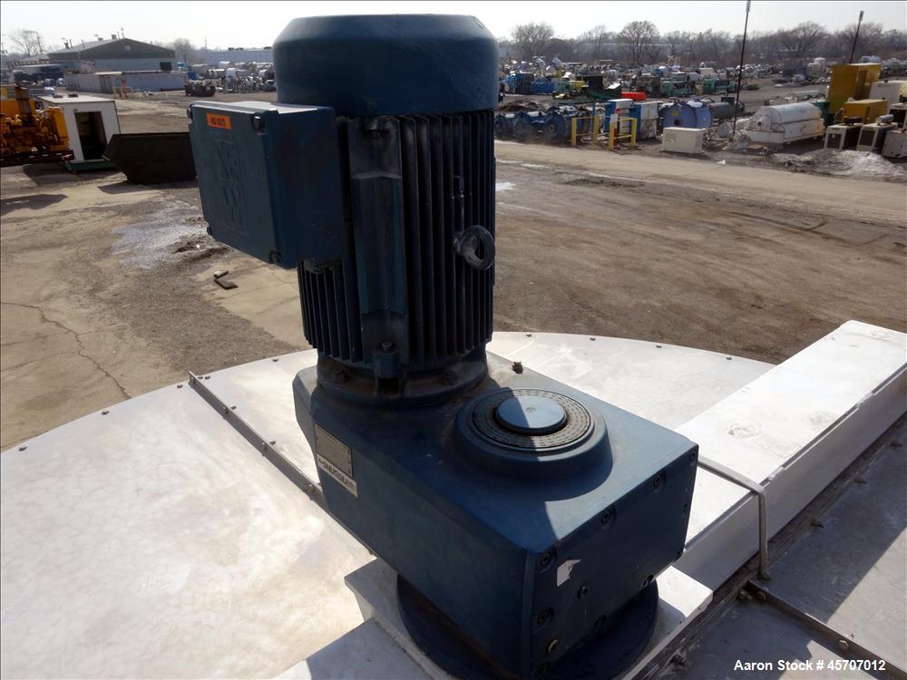 Used Bright Sheet Metal Tank, Approximately 4,000 Gallon, 304 Stainless Steel, Vertical. 100" diameter x 120" straight side. Flat top, coned bottom. 34" x 32" top hinged manway cover, 2" center botto...