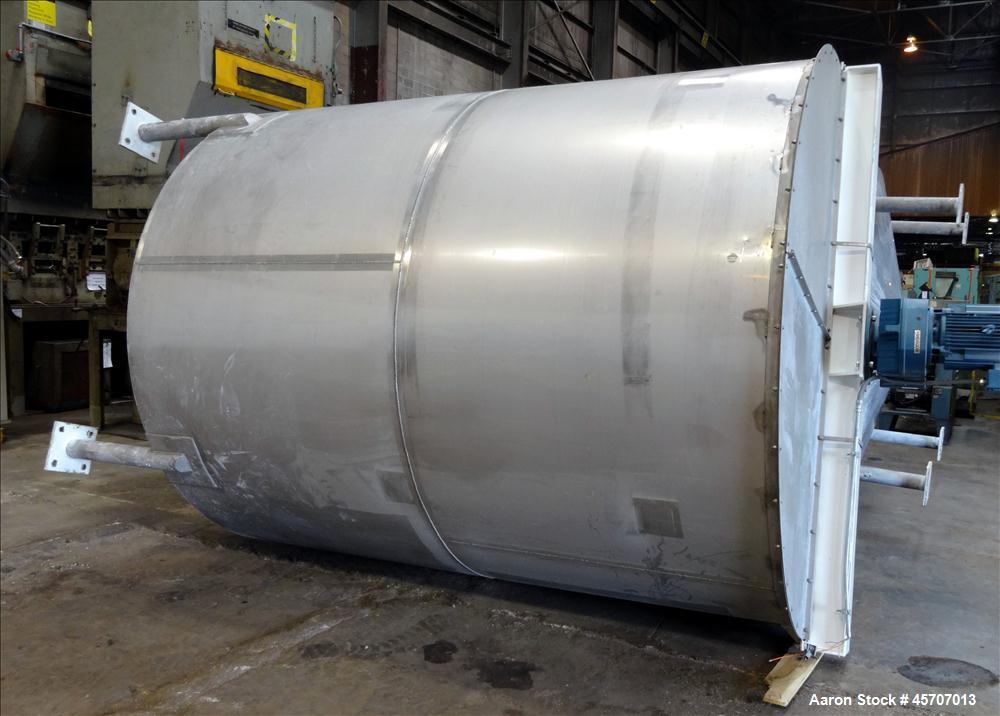 Used- Bright Sheet Metal Tank, Approximately 4,000 Gallon, 304 Stainless Steel, Vertical. 100" diameter x 120" straight side...