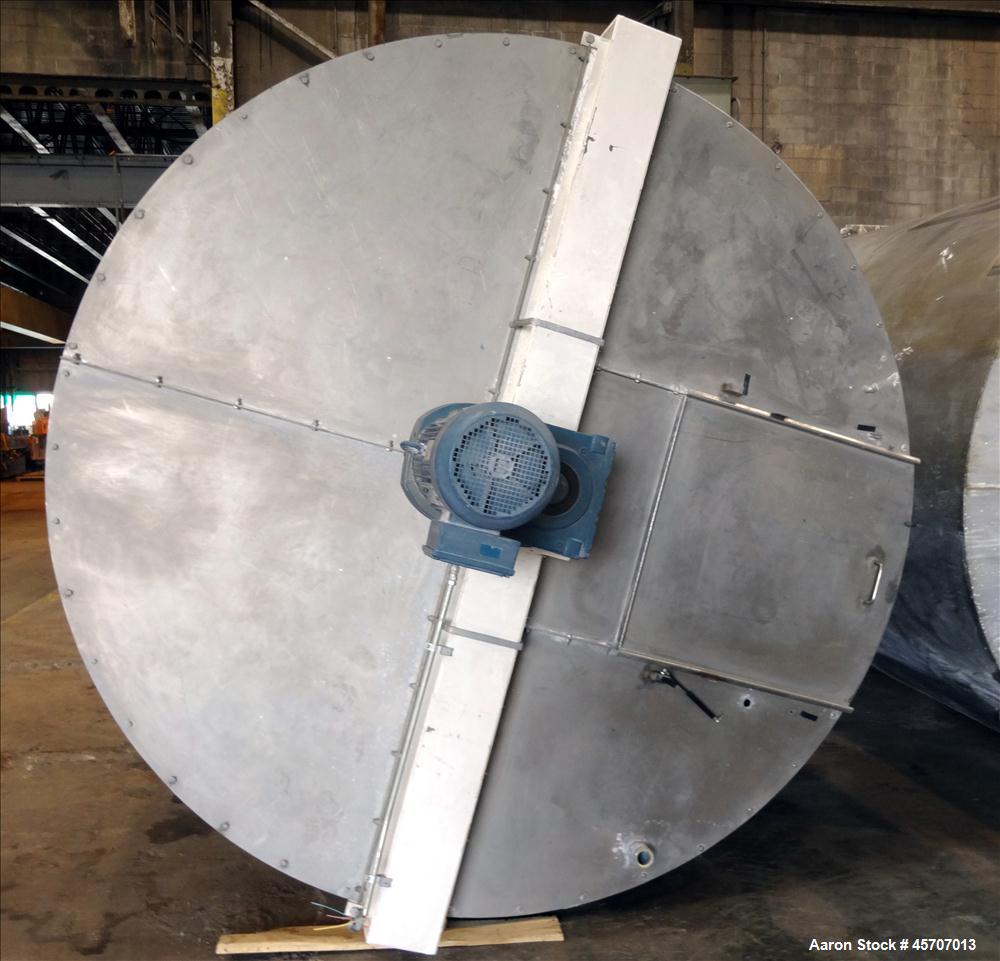 Used Bright Sheet Metal Tank, Approximately 4,000 Gallon, 304 Stainless Steel, Vertical. 100" diameter x 120" straight side. Flat top, coned bottom. 34" x 32" top hinged manway cover, 2" center botto...