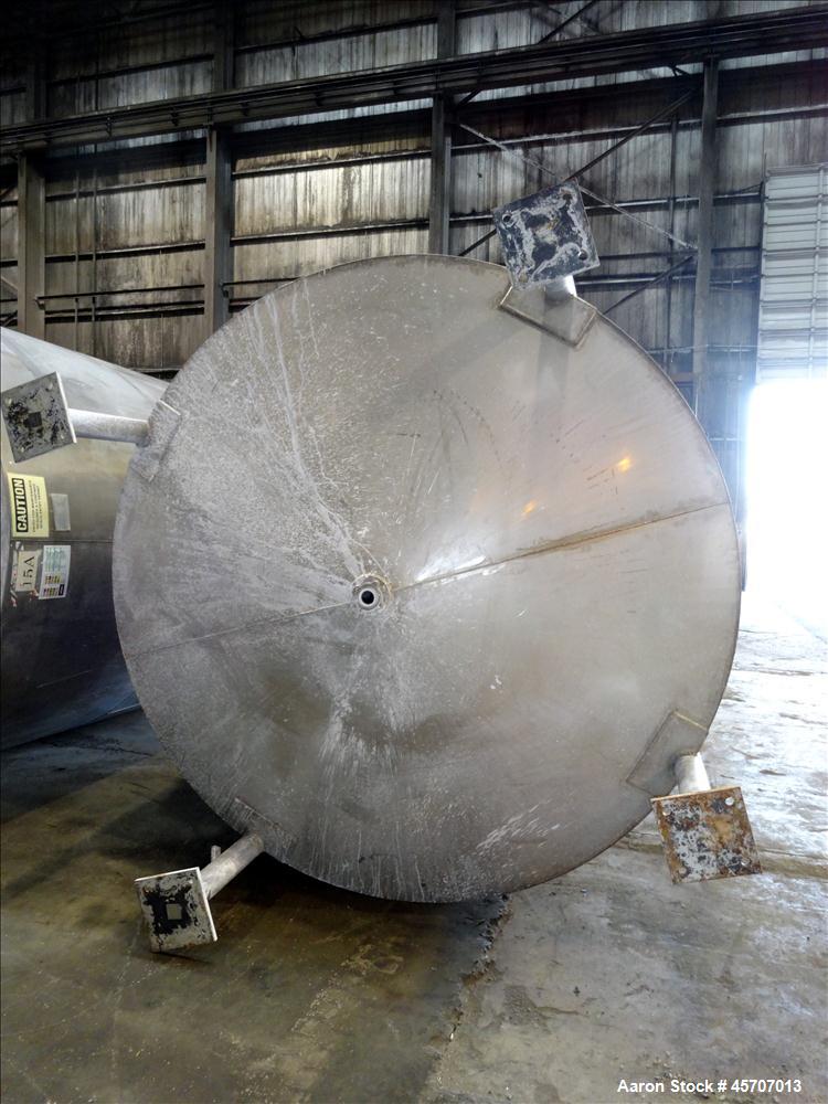 Used Bright Sheet Metal Tank, Approximately 4,000 Gallon, 304 Stainless Steel, Vertical. 100" diameter x 120" straight side. Flat top, coned bottom. 34" x 32" top hinged manway cover, 2" center botto...