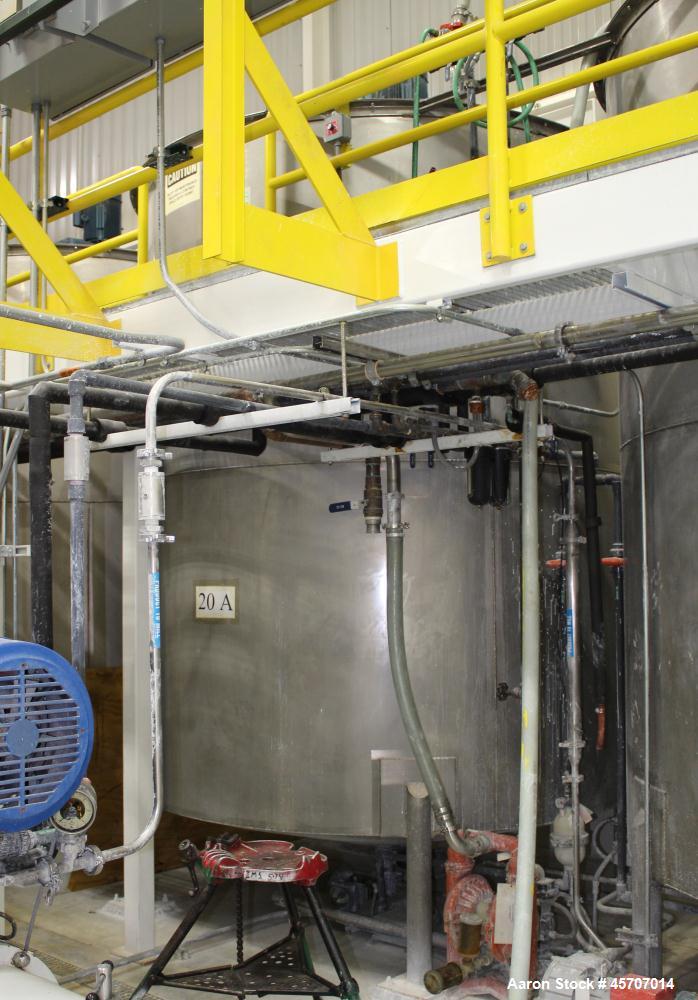 Used Bright Sheet Metal Tank, Approximately 4,000 Gallon, 304 Stainless Steel, Vertical. 100" diameter x 120" straight side. Flat top, coned bottom. 34" x 32" top hinged manway cover, 2" center botto...