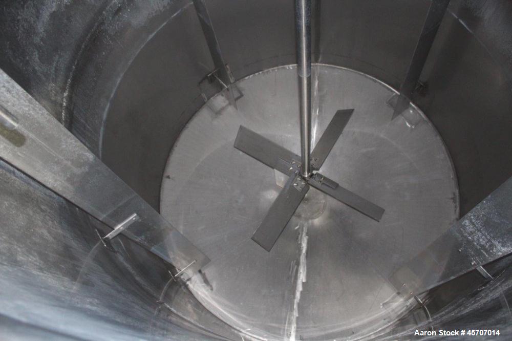 Used Bright Sheet Metal Tank, Approximately 4,000 Gallon, 304 Stainless Steel, Vertical. 100" diameter x 120" straight side. Flat top, coned bottom. 34" x 32" top hinged manway cover, 2" center botto...