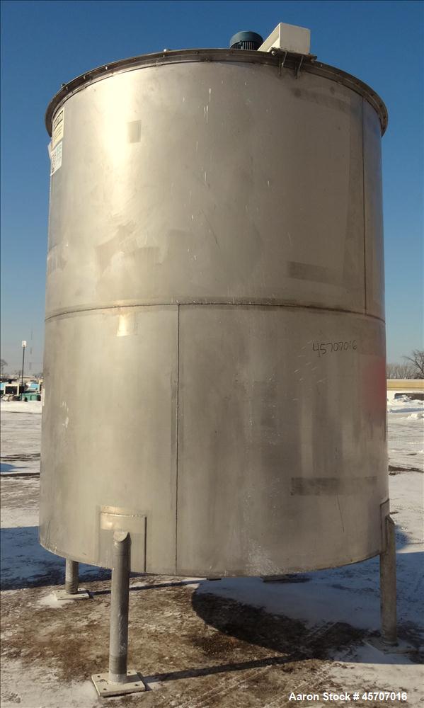 Used Bright Sheet Metal Tank, Approximately 4,000 Gallon, 304 Stainless Steel, Vertical. 100" diameter x 120" straight side. Flat top, coned bottom. 34" x 32" top hinged manway cover, 2" center botto...