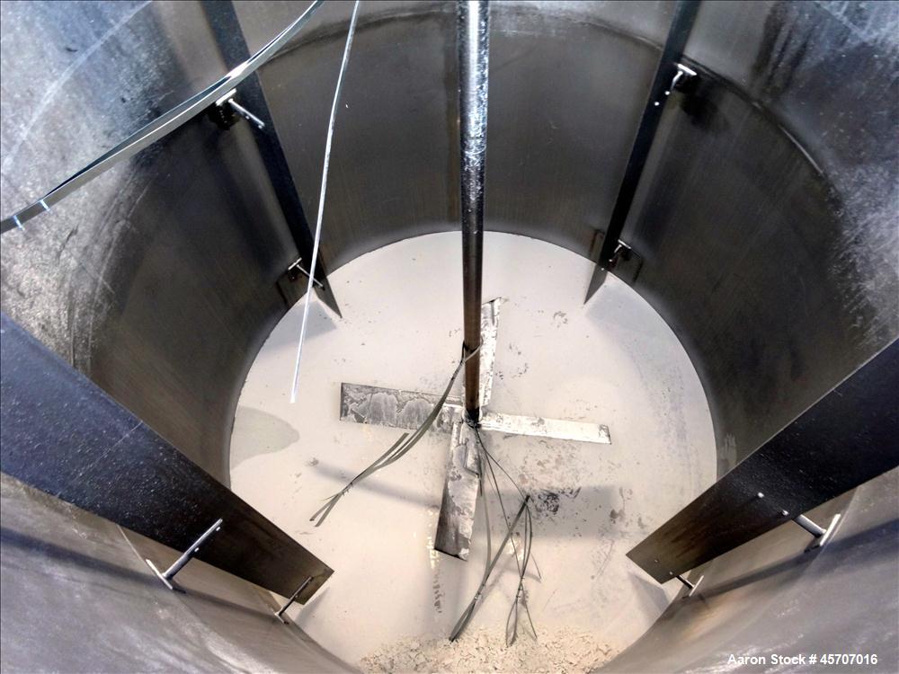 Used Bright Sheet Metal Tank, Approximately 4,000 Gallon, 304 Stainless Steel, Vertical. 100" diameter x 120" straight side. Flat top, coned bottom. 34" x 32" top hinged manway cover, 2" center botto...