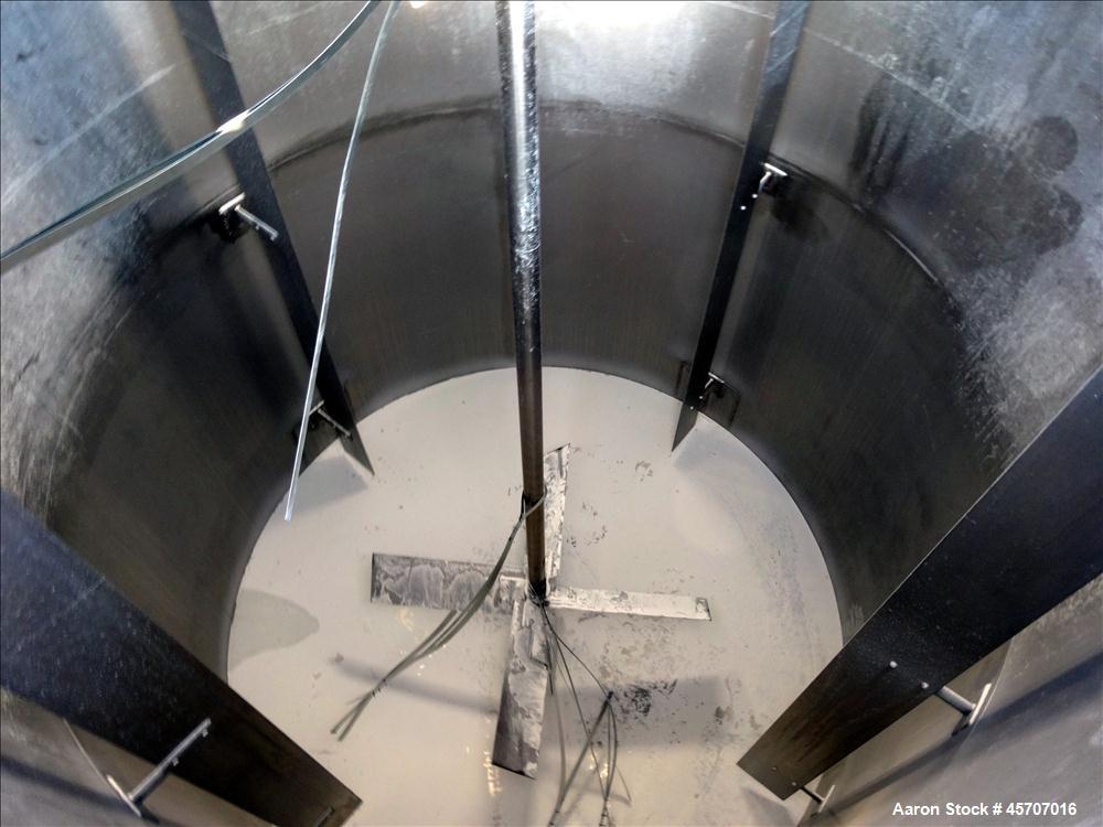 Used Bright Sheet Metal Tank, Approximately 4,000 Gallon, 304 Stainless Steel, Vertical. 100" diameter x 120" straight side. Flat top, coned bottom. 34" x 32" top hinged manway cover, 2" center botto...