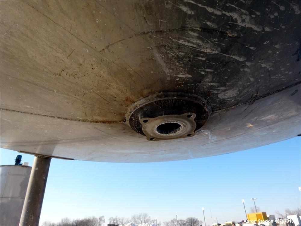 Used Bright Sheet Metal Tank, Approximately 4,000 Gallon, 304 Stainless Steel, Vertical. 100" diameter x 120" straight side. Flat top, coned bottom. 34" x 32" top hinged manway cover, 2" center botto...