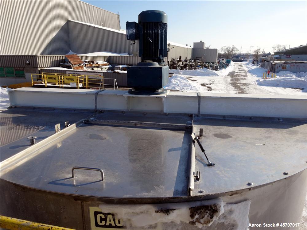 Used Bright Sheet Metal Tank, Approximately 4,000 Gallon, 304 Stainless Steel, Vertical. 100" diameter x 120" straight side. Flat top, coned bottom. 34" x 32" top hinged manway cover, 2" center botto...
