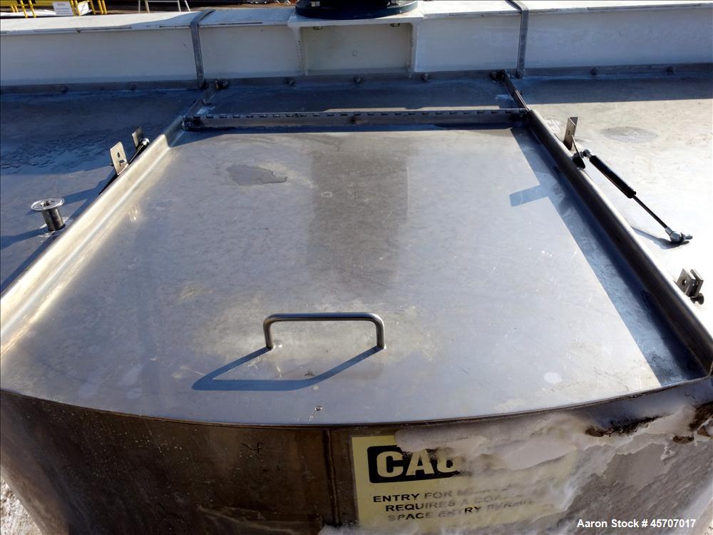 Used Bright Sheet Metal Tank, Approximately 4,000 Gallon, 304 Stainless Steel, Vertical. 100" diameter x 120" straight side. Flat top, coned bottom. 34" x 32" top hinged manway cover, 2" center botto...