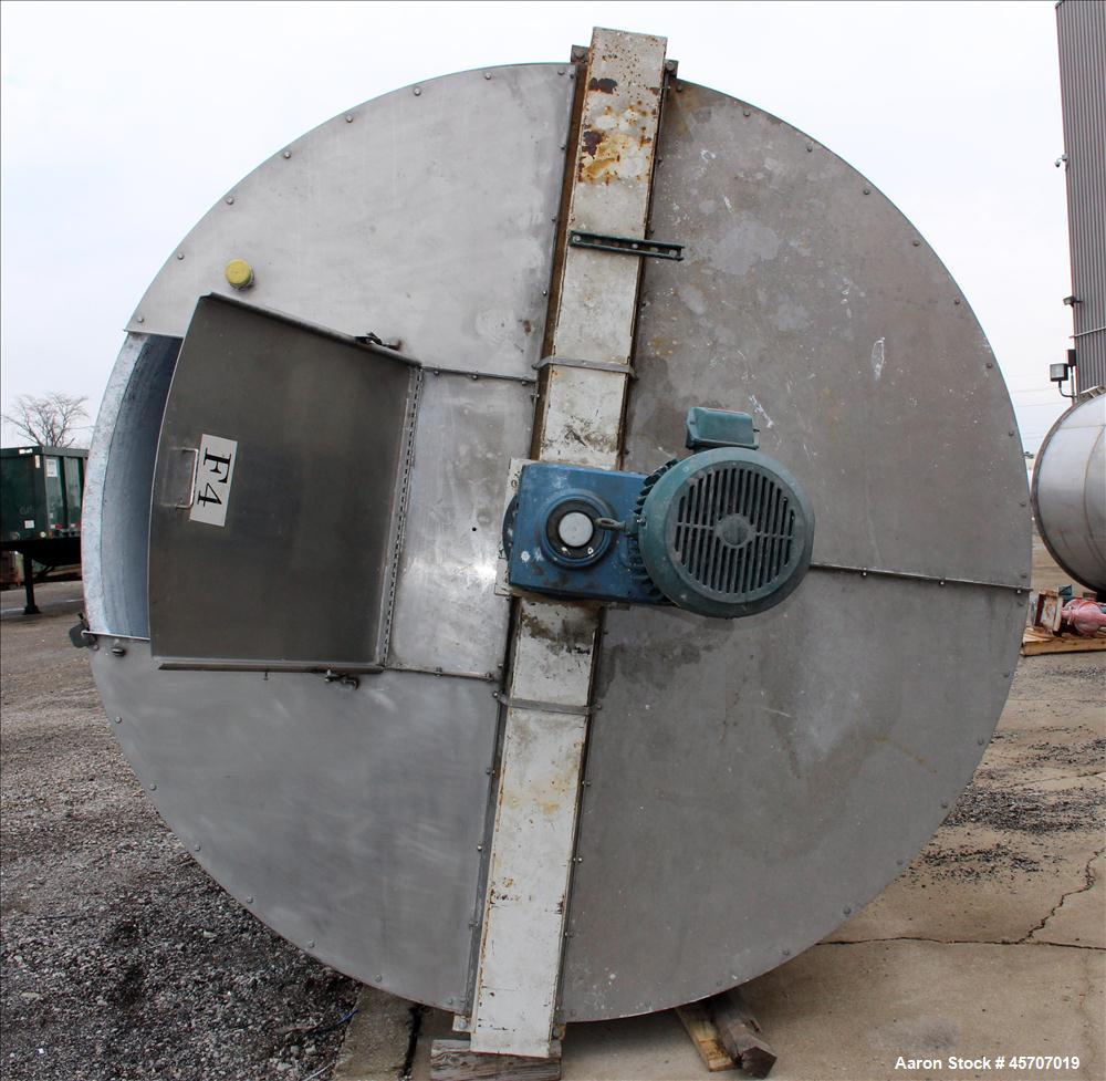 Used Bright Sheet Metal Tank, Approximately 4,000 Gallon, 304 Stainless Steel, Vertical. 100" diameter x 120" straight side. Flat top, coned bottom. 34" x 32" top hinged manway cover, 2" center botto...