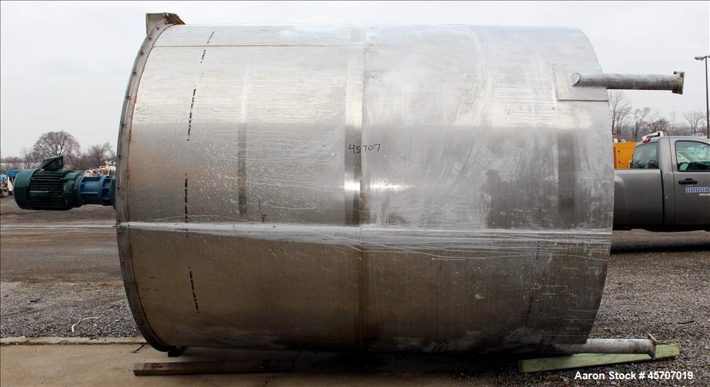 Used Bright Sheet Metal Tank, Approximately 4,000 Gallon, 304 Stainless Steel, Vertical. 100" diameter x 120" straight side. Flat top, coned bottom. 34" x 32" top hinged manway cover, 2" center botto...