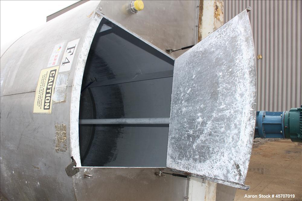 Used Bright Sheet Metal Tank, Approximately 4,000 Gallon, 304 Stainless Steel, Vertical. 100" diameter x 120" straight side. Flat top, coned bottom. 34" x 32" top hinged manway cover, 2" center botto...