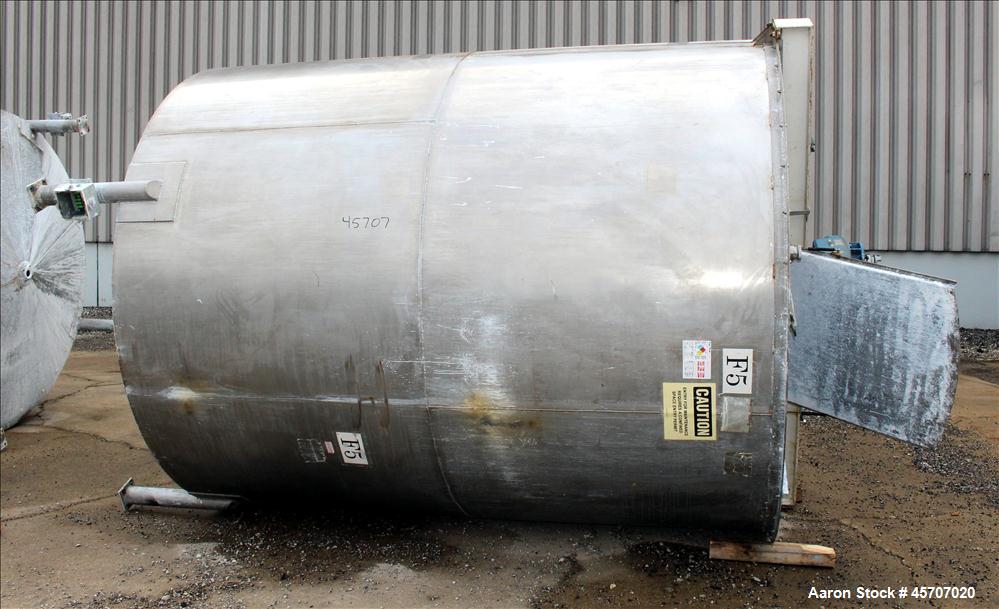 Used Bright Sheet Metal Tank, Approximately 4,000 Gallon, 304 Stainless Steel, Vertical. 100" diameter x 120" straight side. Flat top, coned bottom. 34" x 32" top hinged manway cover, 2" center botto...
