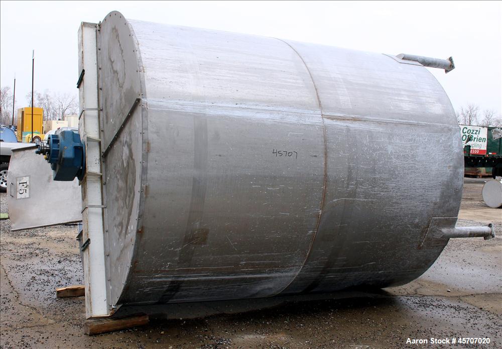 Used Bright Sheet Metal Tank, Approximately 4,000 Gallon, 304 Stainless Steel, Vertical. 100" diameter x 120" straight side. Flat top, coned bottom. 34" x 32" top hinged manway cover, 2" center botto...