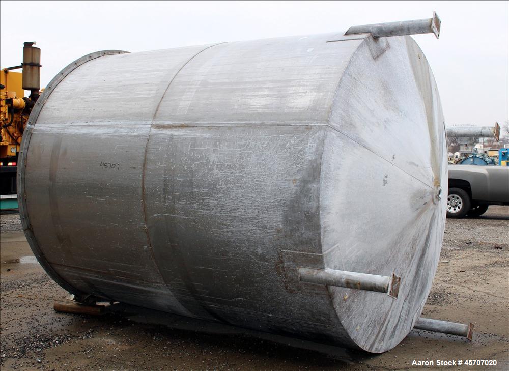 Used Bright Sheet Metal Tank, Approximately 4,000 Gallon, 304 Stainless Steel, Vertical. 100" diameter x 120" straight side. Flat top, coned bottom. 34" x 32" top hinged manway cover, 2" center botto...