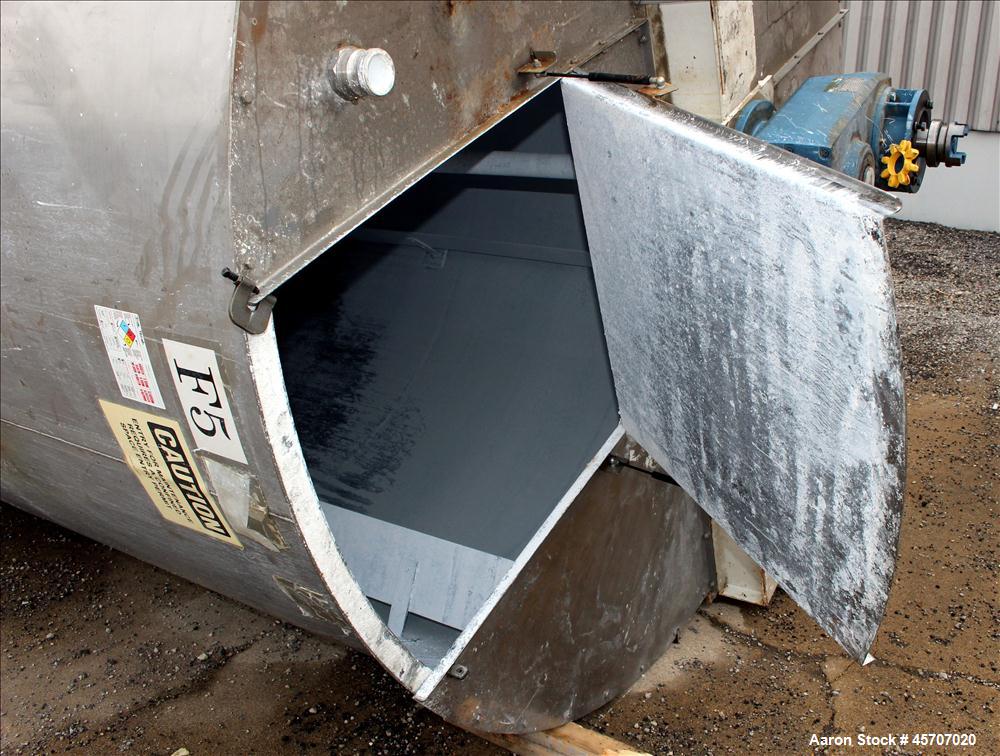 Used Bright Sheet Metal Tank, Approximately 4,000 Gallon, 304 Stainless Steel, Vertical. 100" diameter x 120" straight side. Flat top, coned bottom. 34" x 32" top hinged manway cover, 2" center botto...