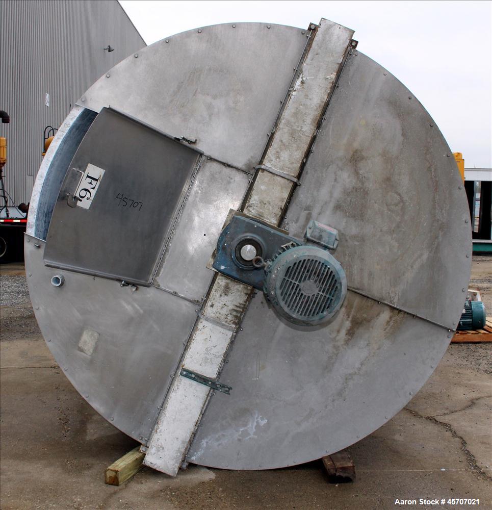 Used Bright Sheet Metal Tank, Approximately 4,000 Gallon, 304 Stainless Steel, Vertical. 100" diameter x 120" straight side. Flat top, coned bottom. 34" x 32" top hinged manway cover, 2" center botto...