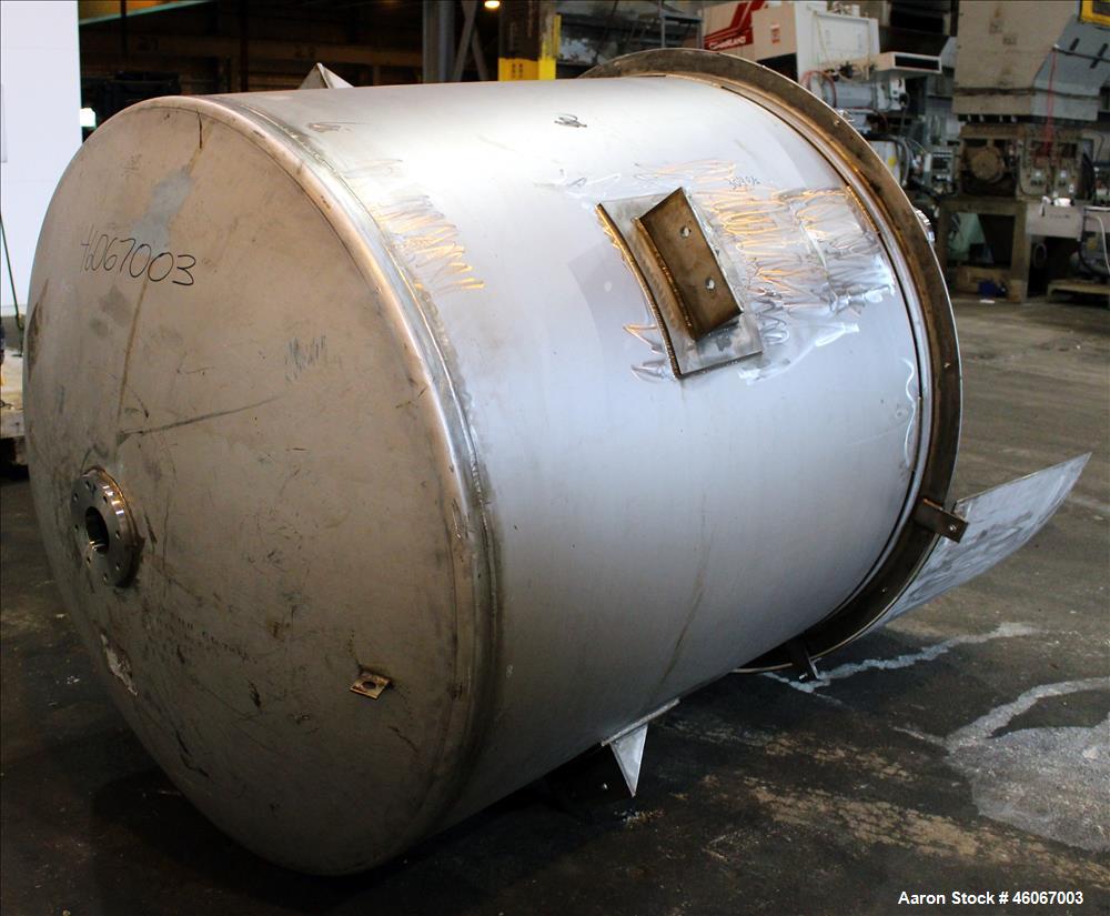 Used Dispersion Tank, Approximately 1000 Gallon, 304 Stainless steel, Vertical. Approximately 66" diameter x 60" straight side. Flat top, dished bottom. Openings top: (1) 8", (1) 6", (1) 3", (2) 2". ...