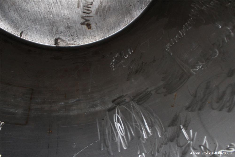Used Dispersion Tank, Approximately 1000 Gallon, 304 Stainless steel, Vertical. Approximately 66" diameter x 60" straight side. Flat top, dished bottom. Openings top: (1) 8", (1) 6", (1) 3", (2) 2". ...