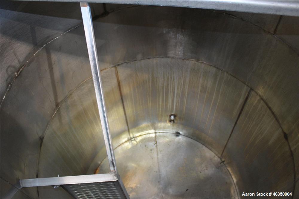 Used Tank, Approximate 1,000 Gallon, 304 Stainless Steel, Vertical. Approximate 60" diameter x 82" straight side. Flat top with hinged covers, flat bottom. Openings side (2) 1-1/2" threaded, 1" threa...