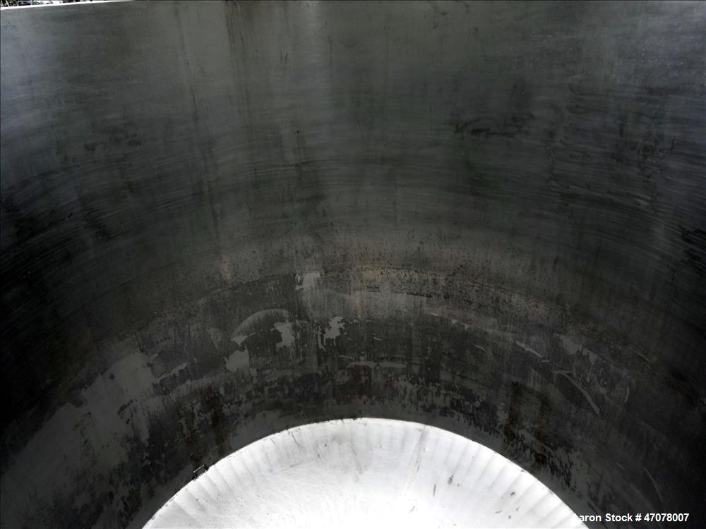Used Tank, Approximate 4,000 Gallon, 304 Stainless Steel, Vertical. Approximate 108" diameter x 105" straight side. Open top with lift off cover, dished bottom. 2" Center bottom outlet. Mounted on (4...