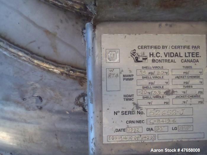 Used Tank, Approximately 4,000 Gallon, 304 Stainless Steel, Vertical