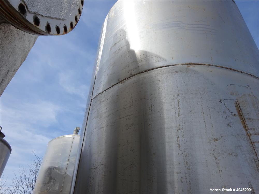 Used- Tank, Approximate 2,500 Gallon, 304 Stainless Steel, Vertical.