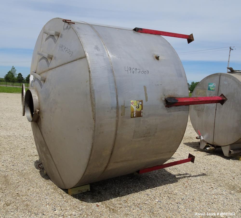Used Tank, Approximate 2000 Gallon, Stainless Steel, Vertical. Approximate 96" diameter x 60" straight side, coned top & bottom. Approximate 18" top manway with cover. Approximate 2" center bottom ou...