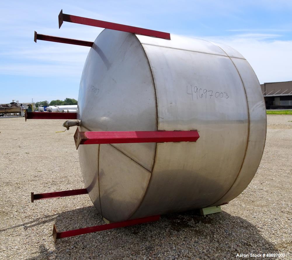 Used- Tank, Approximate 2000 Gallon, Stainless Steel, Vertical. Approximate 96" diameter x 60" straight side, coned top & bo...