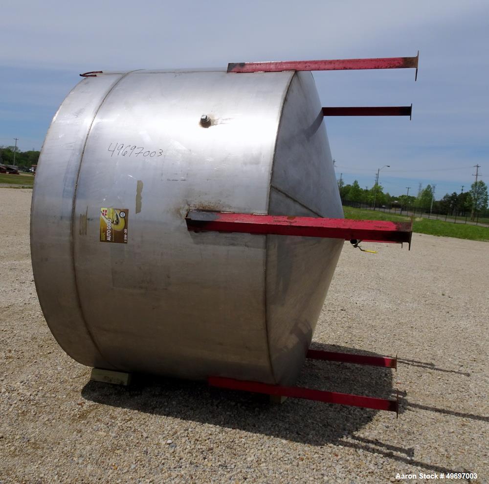 Used Tank, Approximate 2000 Gallon, Stainless Steel, Vertical. Approximate 96" diameter x 60" straight side, coned top & bottom. Approximate 18" top manway with cover. Approximate 2" center bottom ou...