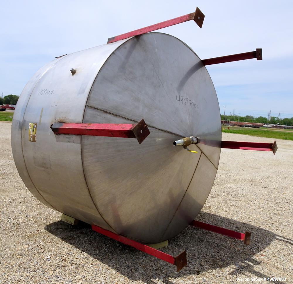 Used Tank, Approximate 2000 Gallon, Stainless Steel, Vertical. Approximate 96" diameter x 60" straight side, coned top & bottom. Approximate 18" top manway with cover. Approximate 2" center bottom ou...