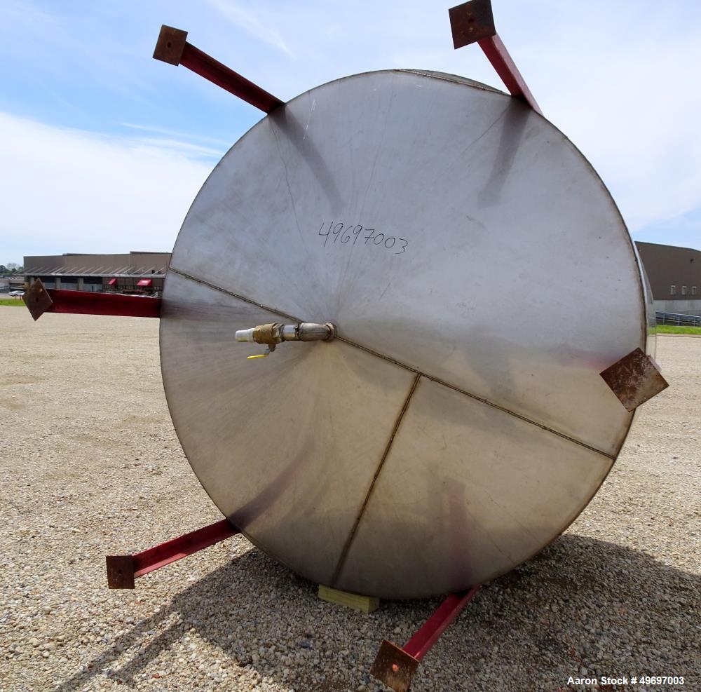 Used- Tank, Approximate 2000 Gallon, Stainless Steel, Vertical. Approximate 96" diameter x 60" straight side, coned top & bo...