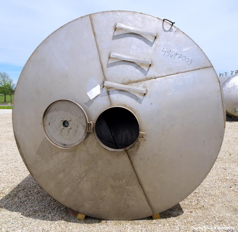 Used Tank, Approximate 2000 Gallon, Stainless Steel, Vertical. Approximate 96" diameter x 60" straight side, coned top & bottom. Approximate 18" top manway with cover. Approximate 2" center bottom ou...