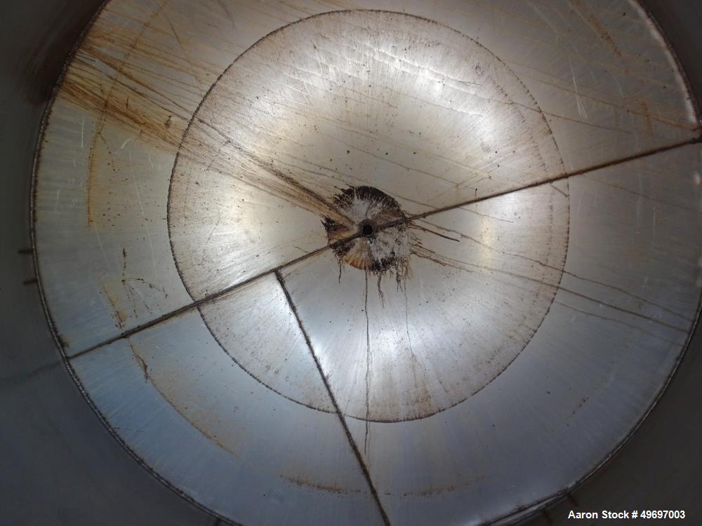 Used Tank, Approximate 2000 Gallon, Stainless Steel, Vertical. Approximate 96" diameter x 60" straight side, coned top & bottom. Approximate 18" top manway with cover. Approximate 2" center bottom ou...