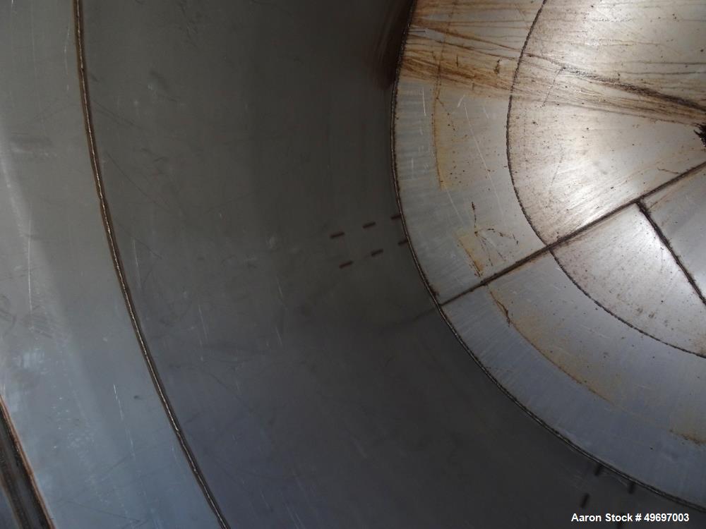 Used Tank, Approximate 2000 Gallon, Stainless Steel, Vertical. Approximate 96" diameter x 60" straight side, coned top & bottom. Approximate 18" top manway with cover. Approximate 2" center bottom ou...