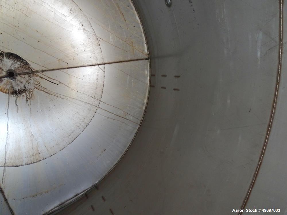 Used Tank, Approximate 2000 Gallon, Stainless Steel, Vertical. Approximate 96" diameter x 60" straight side, coned top & bottom. Approximate 18" top manway with cover. Approximate 2" center bottom ou...