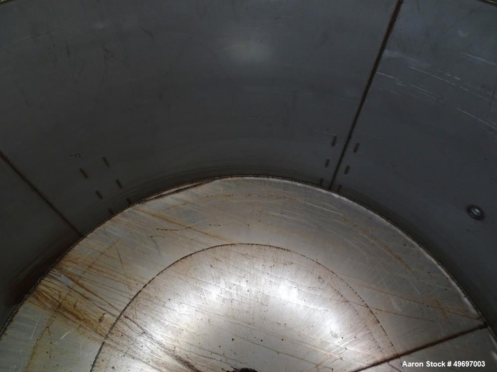 Used Tank, Approximate 2000 Gallon, Stainless Steel, Vertical. Approximate 96" diameter x 60" straight side, coned top & bottom. Approximate 18" top manway with cover. Approximate 2" center bottom ou...