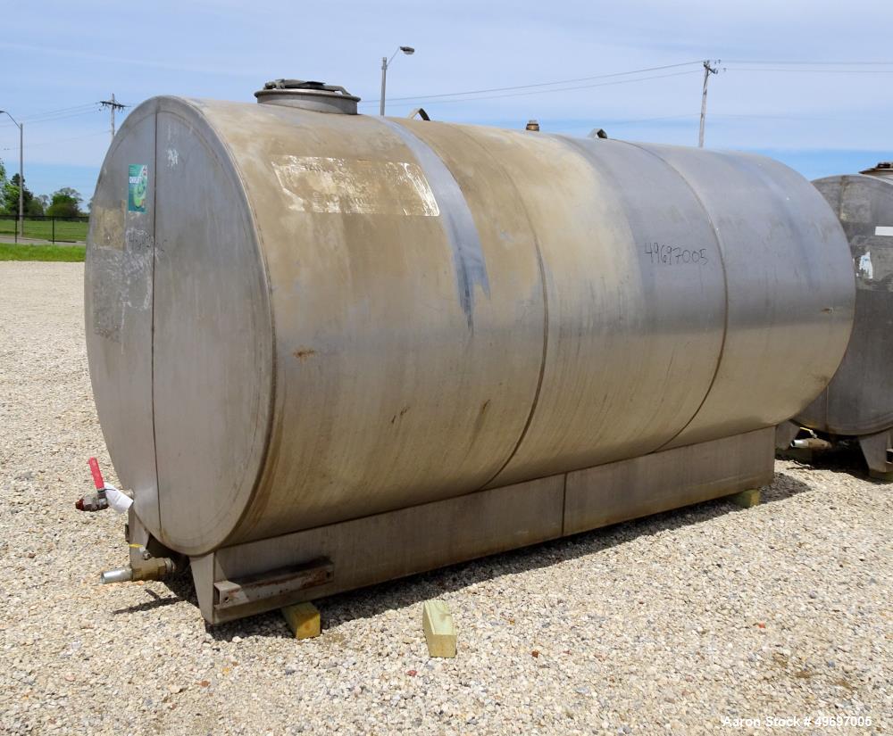 Used Tank, Approximate 2400 Gallon, Stainless Steel, Horizontal.