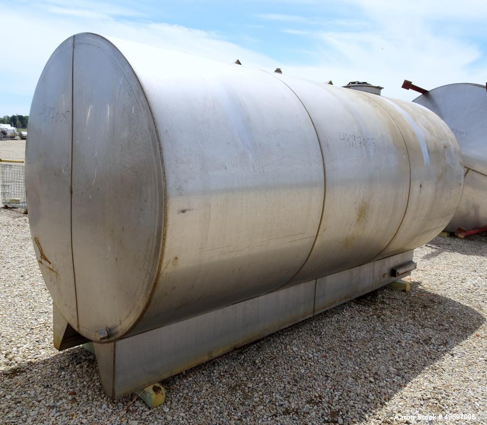 Used Tank, Approximate 2400 Gallon, Stainless Steel, Horizontal.