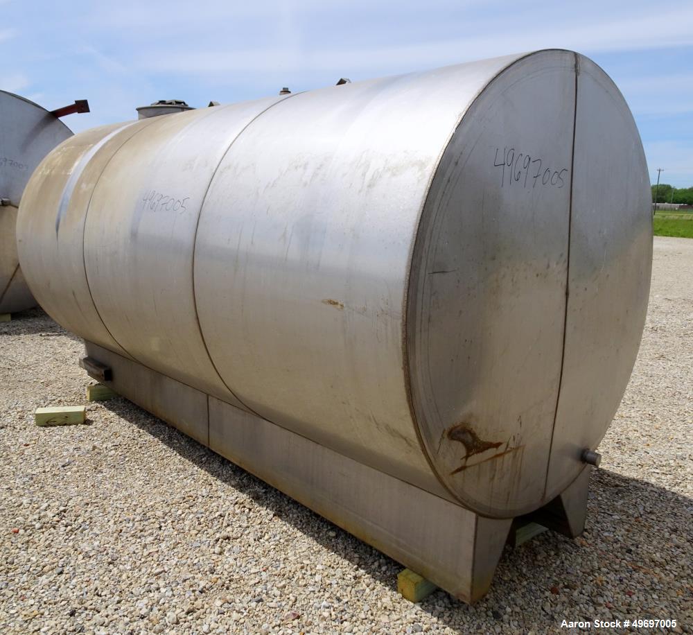 Used Tank, Approximate 2400 Gallon, Stainless Steel, Horizontal.