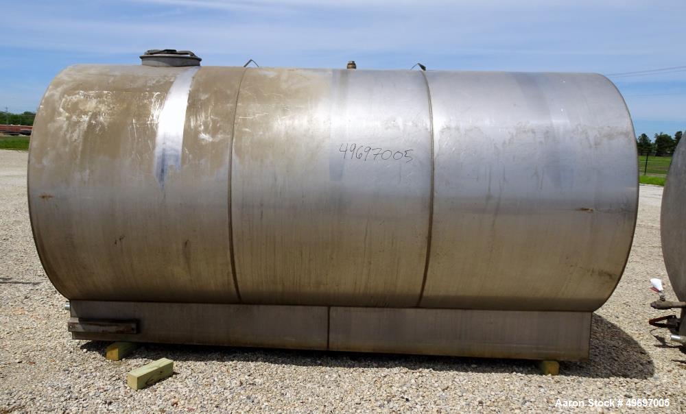 Used- Tank, Approximate 2400 Gallon, Stainless Steel, Horizontal.