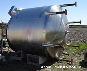 Used Tank, 2400 Gallon, Stainless Steel, Vertical. Approximate 94" diameter x 88" straight side. Flat top with (2) 1/3 hinged covers, dished bottom. Top entering Pfaudler mode FDWU agitator, driven b...
