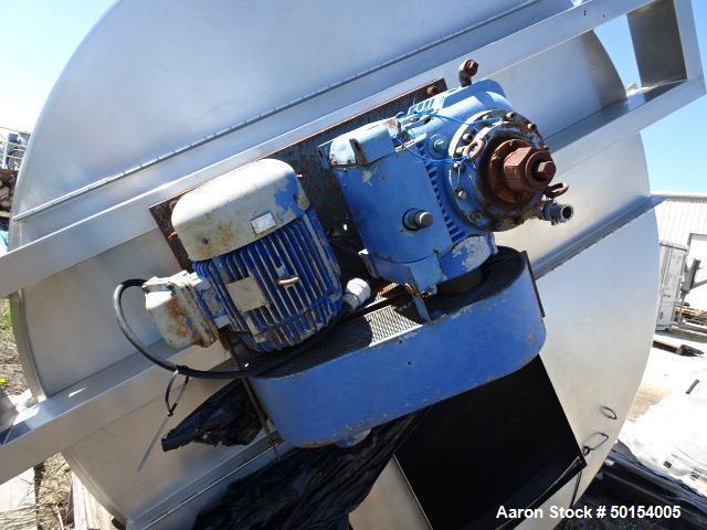 Used Tank, 2400 Gallon, Stainless Steel, Vertical. Approximate 94" diameter x 88" straight side. Flat top with (2) 1/3 hinged covers, dished bottom. Top entering Pfaudler mode FDWU agitator, driven b...