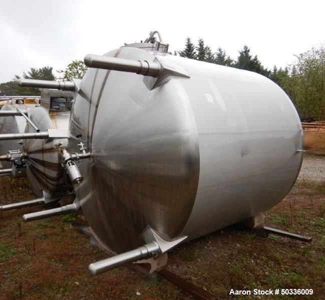 Used- Cherry Burrell Mix Tank, Approximately 1,700 Gallon, Stainless Steel. Approximate 84" diameter x 75" straight side, di...