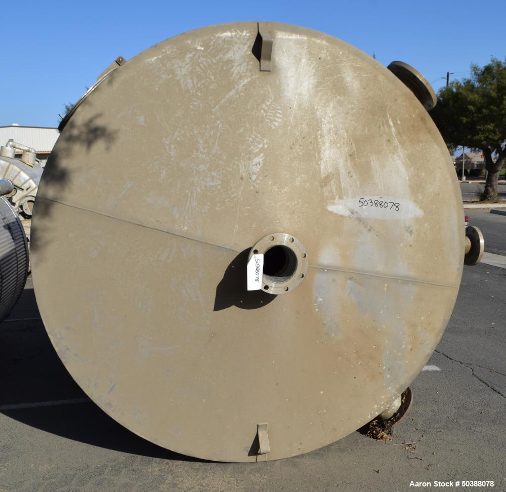 Used Tank, Approximate 2200 Gallon, 316 Stainless Steel, Vertical. Approximate 90" diameter x 78" straight side, coned top and bottom. Side man way with cover, center bottom outlet. Mounted on 4 stai...