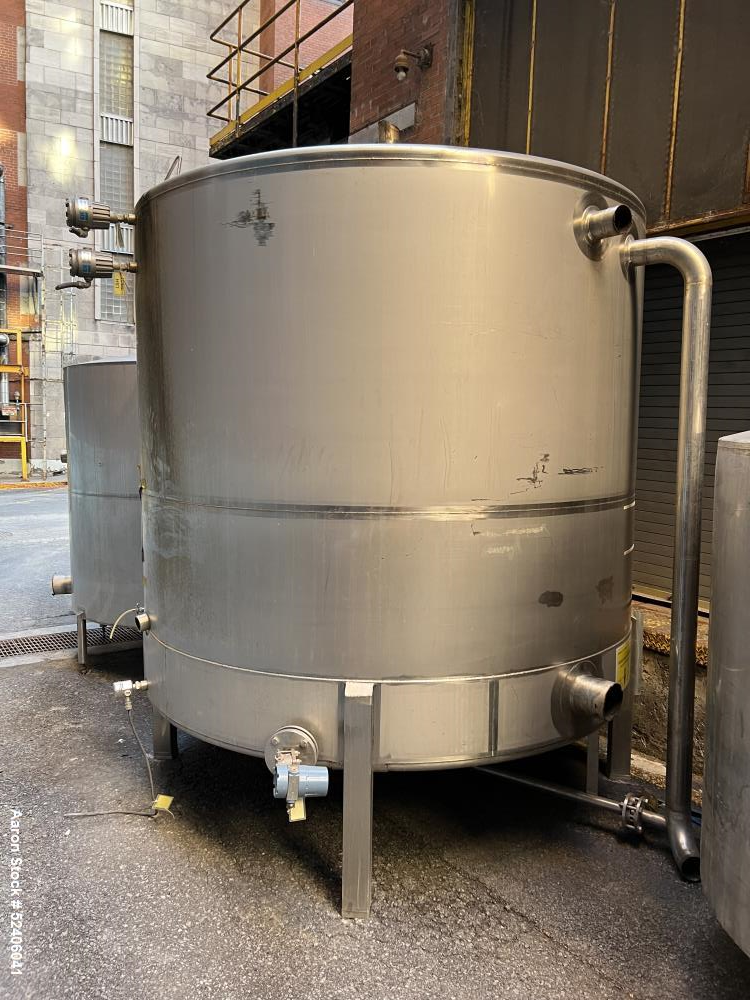 Used- Falco Tank, Approximate 2500 Gallon, 304 Stainless Steel, Vertical. Approximate 96" diameter x 84" straight side, cone...